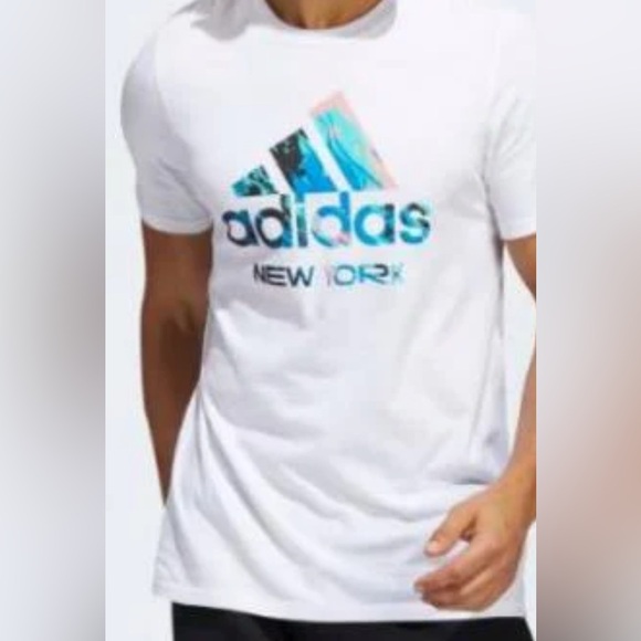 adidas White Tee with Vibrant Accents - Picture 1 of 4